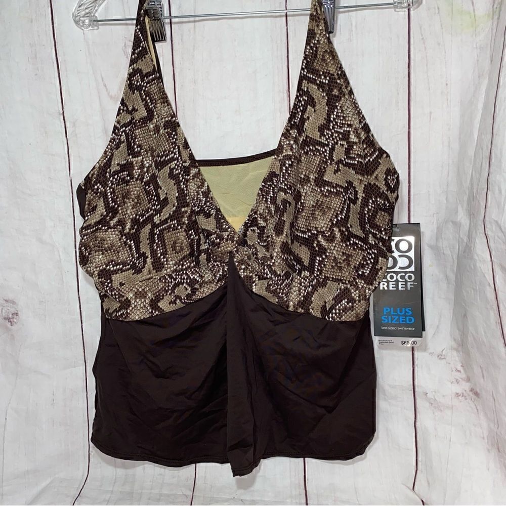 NEW! Coco Reef Plus 22W 44D Coffee Bean Brown Snake Print Twist Tankini Top